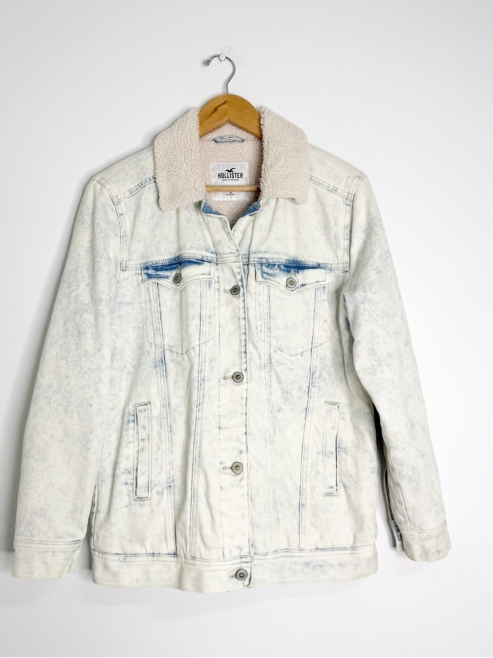 Hollister Sherpa-Lined Boyfriend Denim Jacket Small Acid Wash Trucker